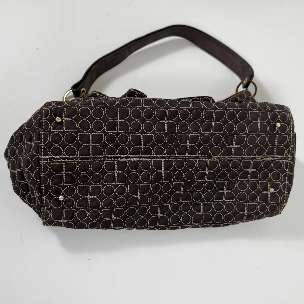 Kate Spade Womens Brown Quilted Nylon Shoulder Bag Hobo Drawstring Geometric